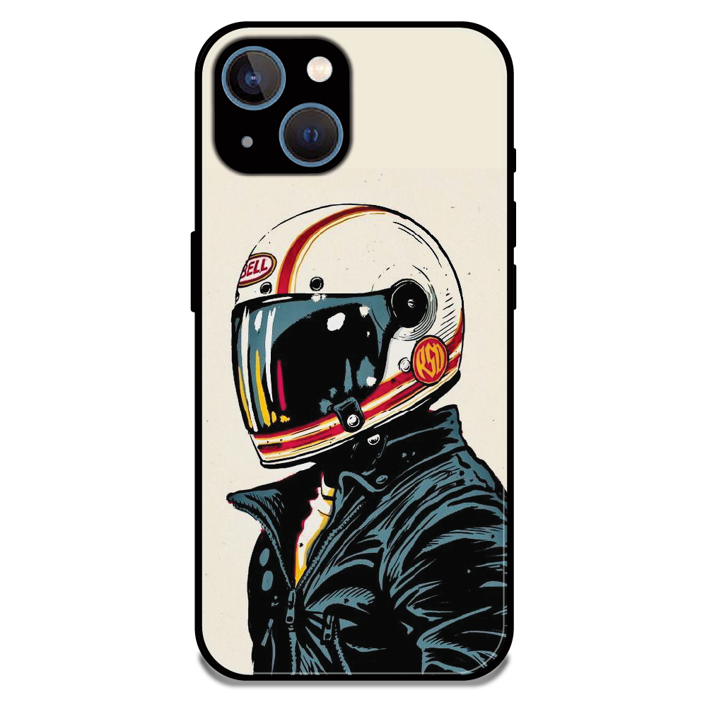 Retro Racer Helmet - Glossy Metal Silicone Case For Apple iPhone 15