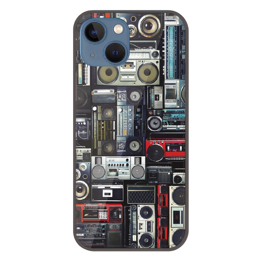 Retro Boombox Music Pattern - Printed Silicone Case For Apple iPhone 15