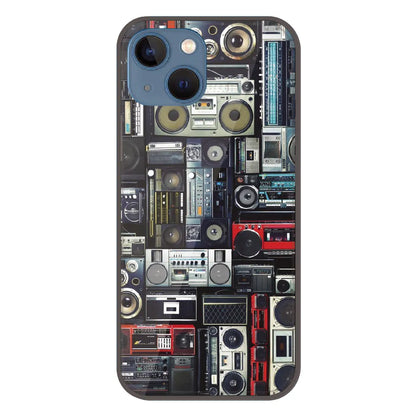 Retro Boombox Music Pattern - Printed Silicone Case For Apple iPhone 15