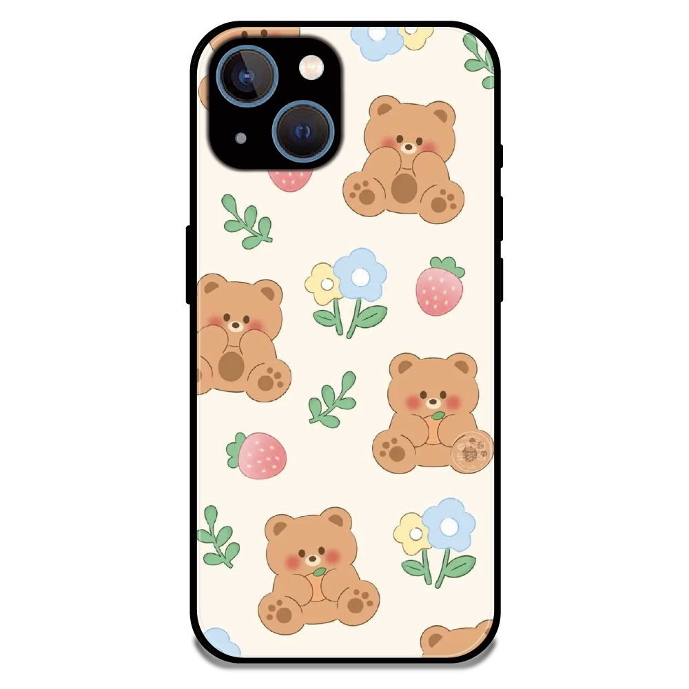 Cute Teddy Garden - Glossy Metal Silicone Case For Apple iPhone 15