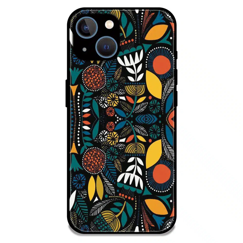 Folk Floral Night Garden - Glossy Metal Silicone Case For Apple iPhone 15