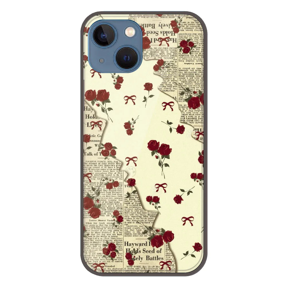 Floral Newspaper Aesthetic - Printed Silicone Case For Apple iPhone 15