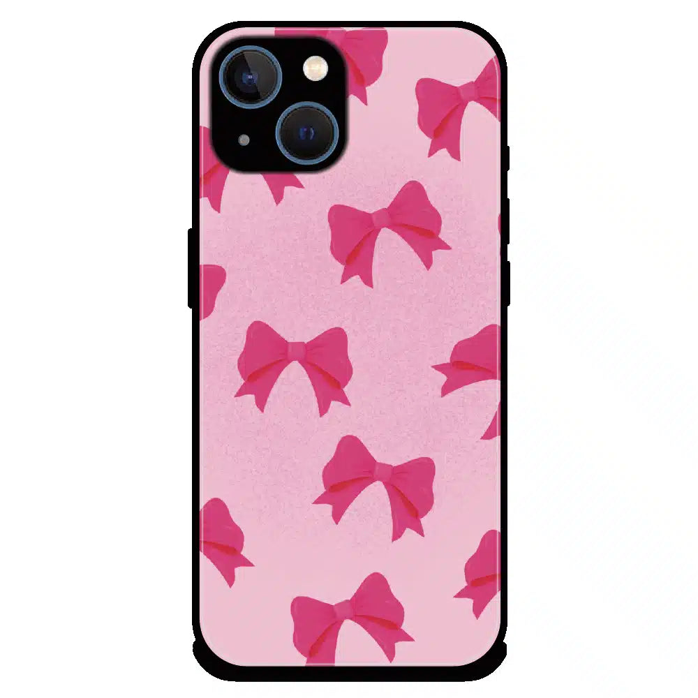 Pink Bow Aesthetic Pattern - Glossy Metal Silicone Case For Apple iPhone 15
