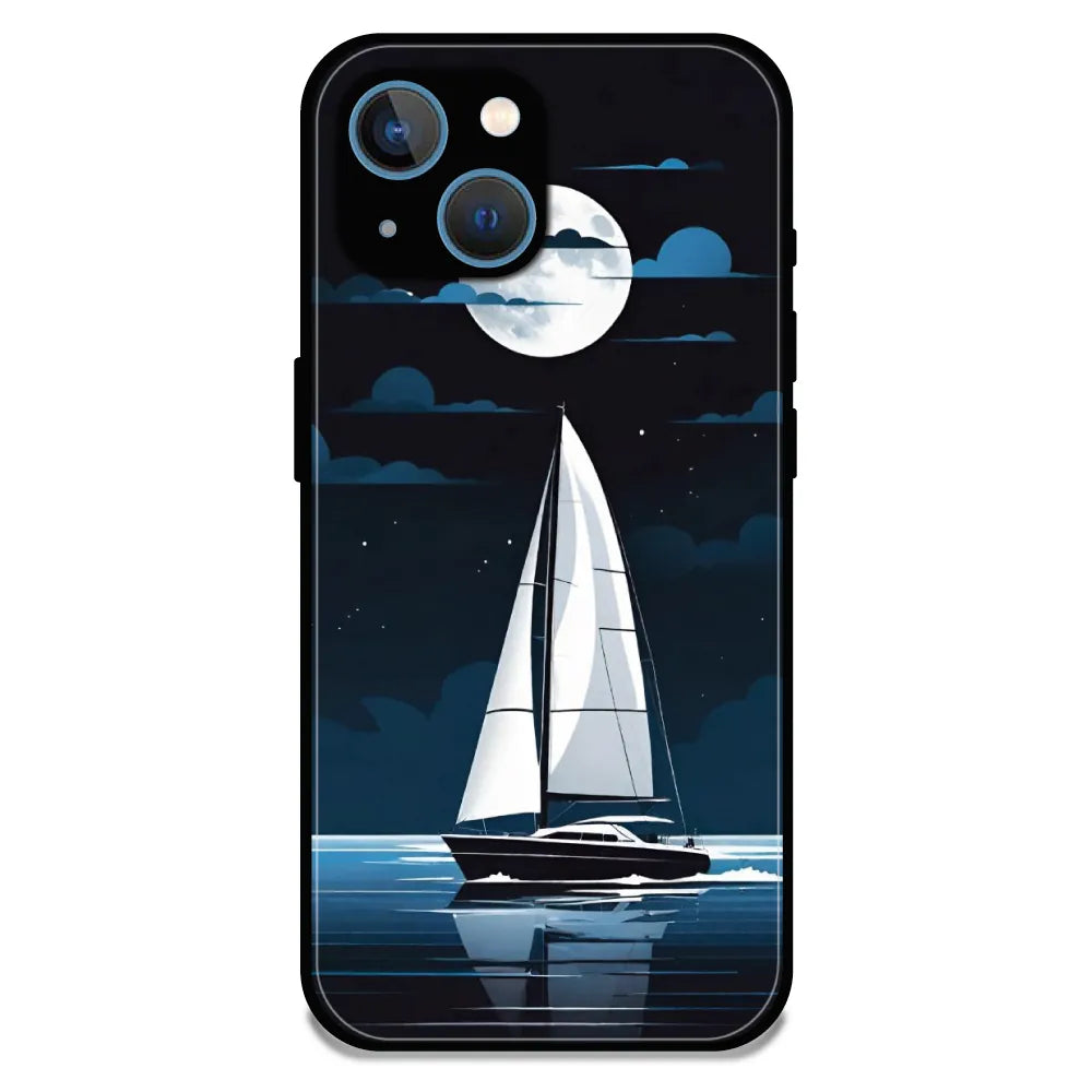 Moonlight Sailboat - Glossy Metal Silicone Case For Apple iPhone 15