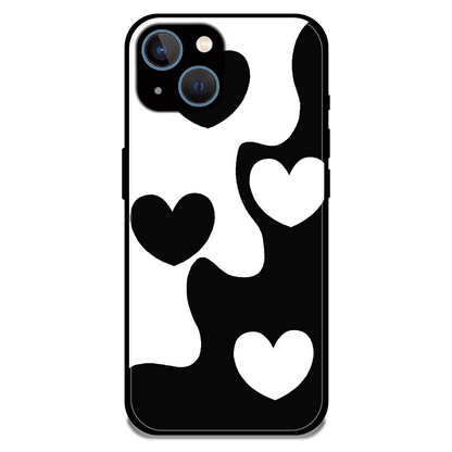 Monochrome Heart Flow - Glossy Metal Silicone Case For Apple iPhone 15