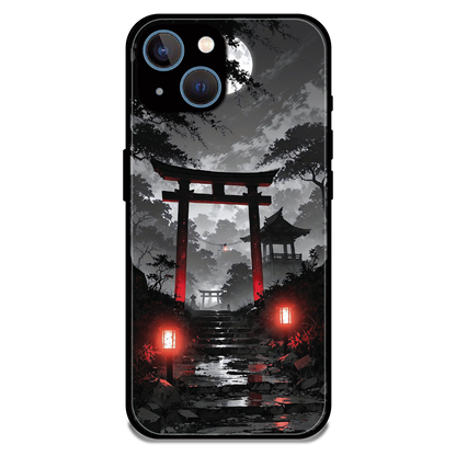 Midnight Torii Forest - Glossy Metal Silicone Case For Apple iPhone 15