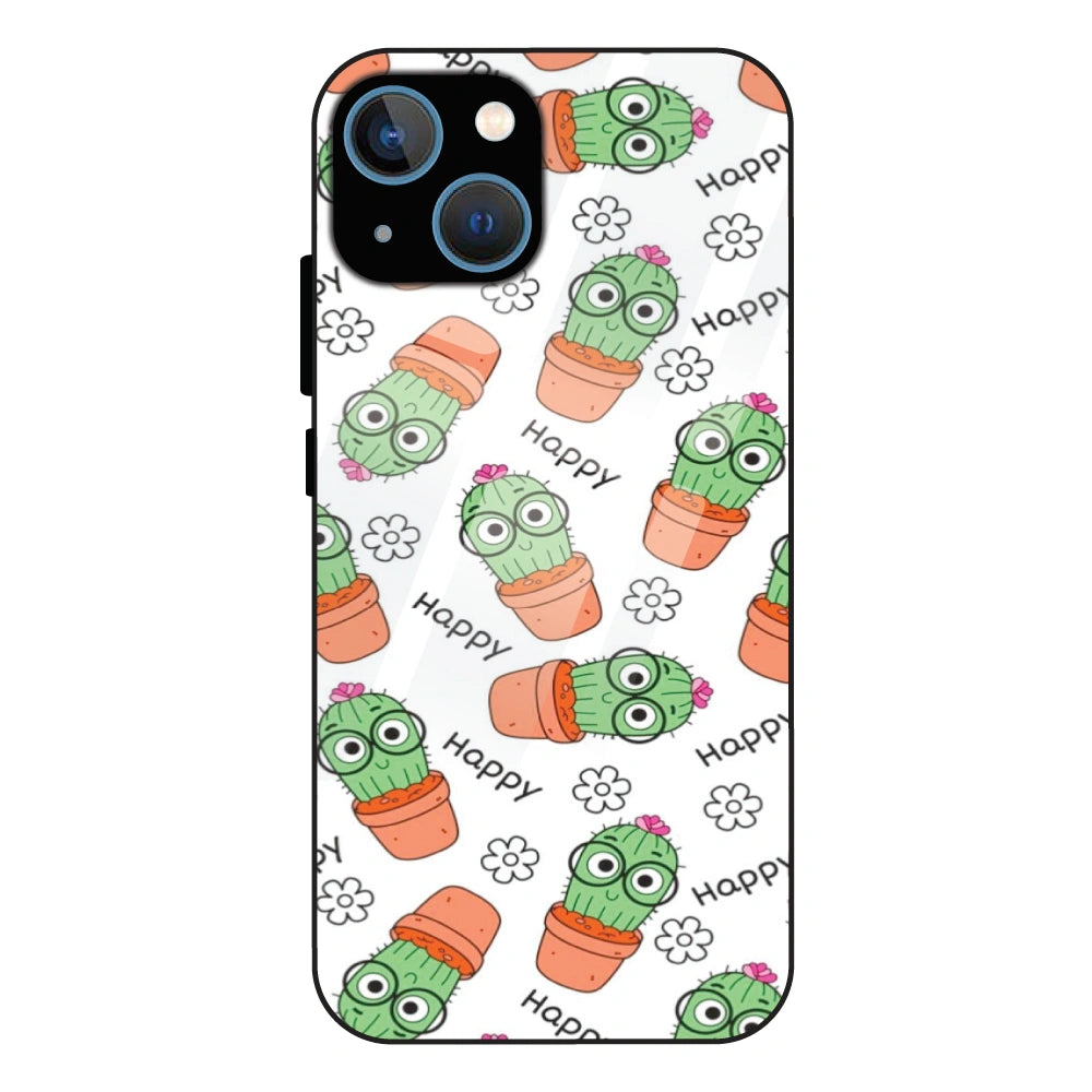 Cute Cactus Happy - Glass Case For Apple iPhone 15
