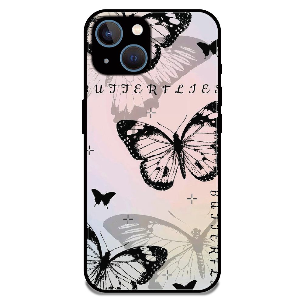 Monochrome Butterfly Art - Glossy Metal Silicone Case For Apple iPhone 15