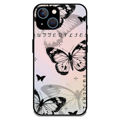 Monochrome Butterfly Art - Glossy Metal Silicone Case For Apple iPhone 15