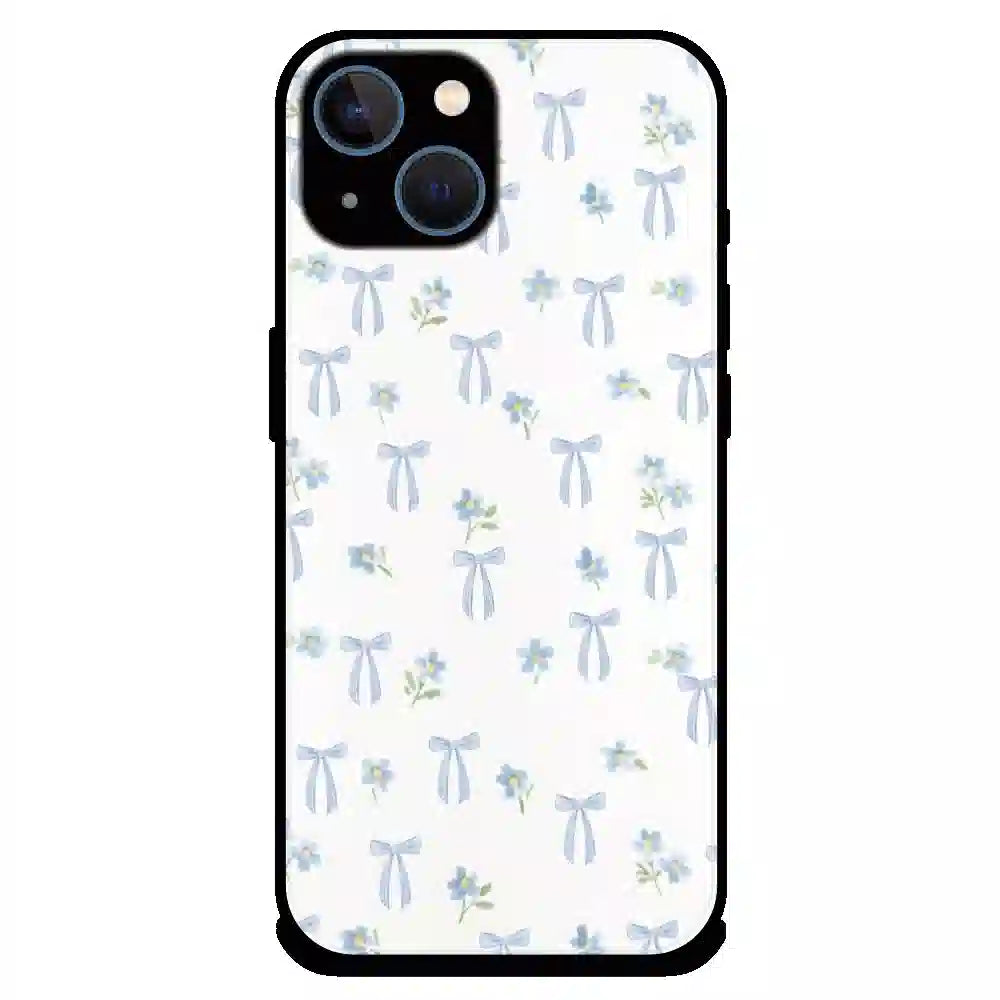 Soft Blue Bow Floral - Glossy Metal Silicone Case For Apple iPhone 15