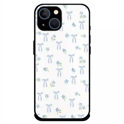 Soft Blue Bow Floral - Glossy Metal Silicone Case For Apple iPhone 15