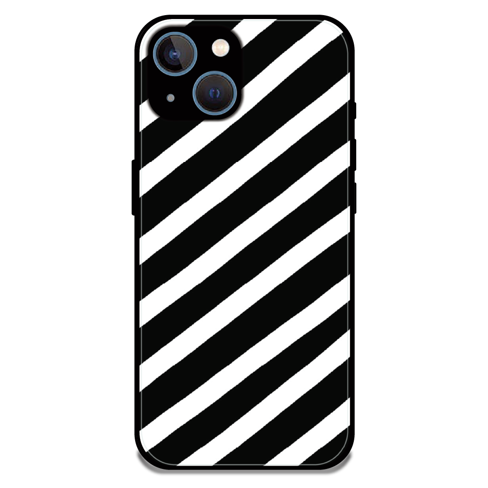 Monochrome Diagonal Stripe - Glossy Metal Silicone Case For Apple iPhone 15