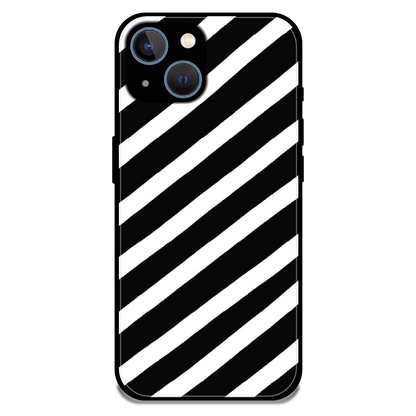 Monochrome Diagonal Stripe - Glossy Metal Silicone Case For Apple iPhone 15