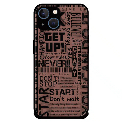 Never Give Up Typography - Glossy Metal Silicone Case For Apple iPhone 15