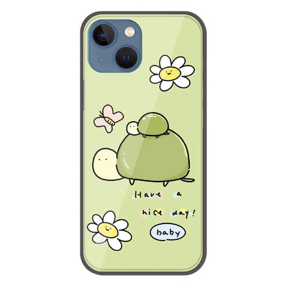 Cute Turtle & Daisy “Have a Nice Day” - Printed Silicone Case For Apple iPhone 15