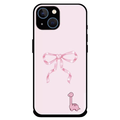 Cute Pink Dino Bow - Glossy Metal Silicone Case For Apple iPhone 15