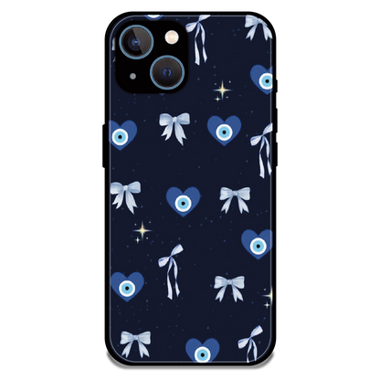 Evil Eye Bow Midnight - Glossy Metal Silicone Case For Apple iPhone 15
