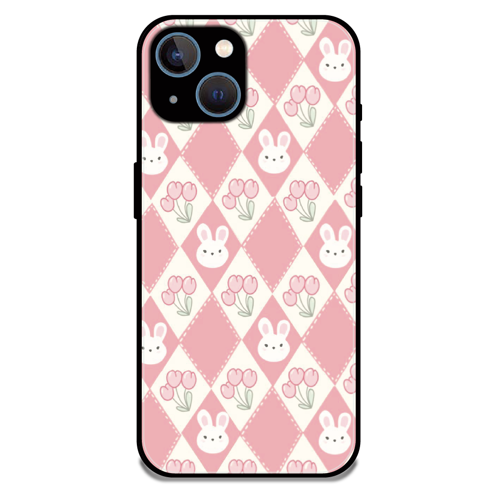 Pink Bunny Argyle - Glossy Metal Silicone Case For Apple iPhone 15