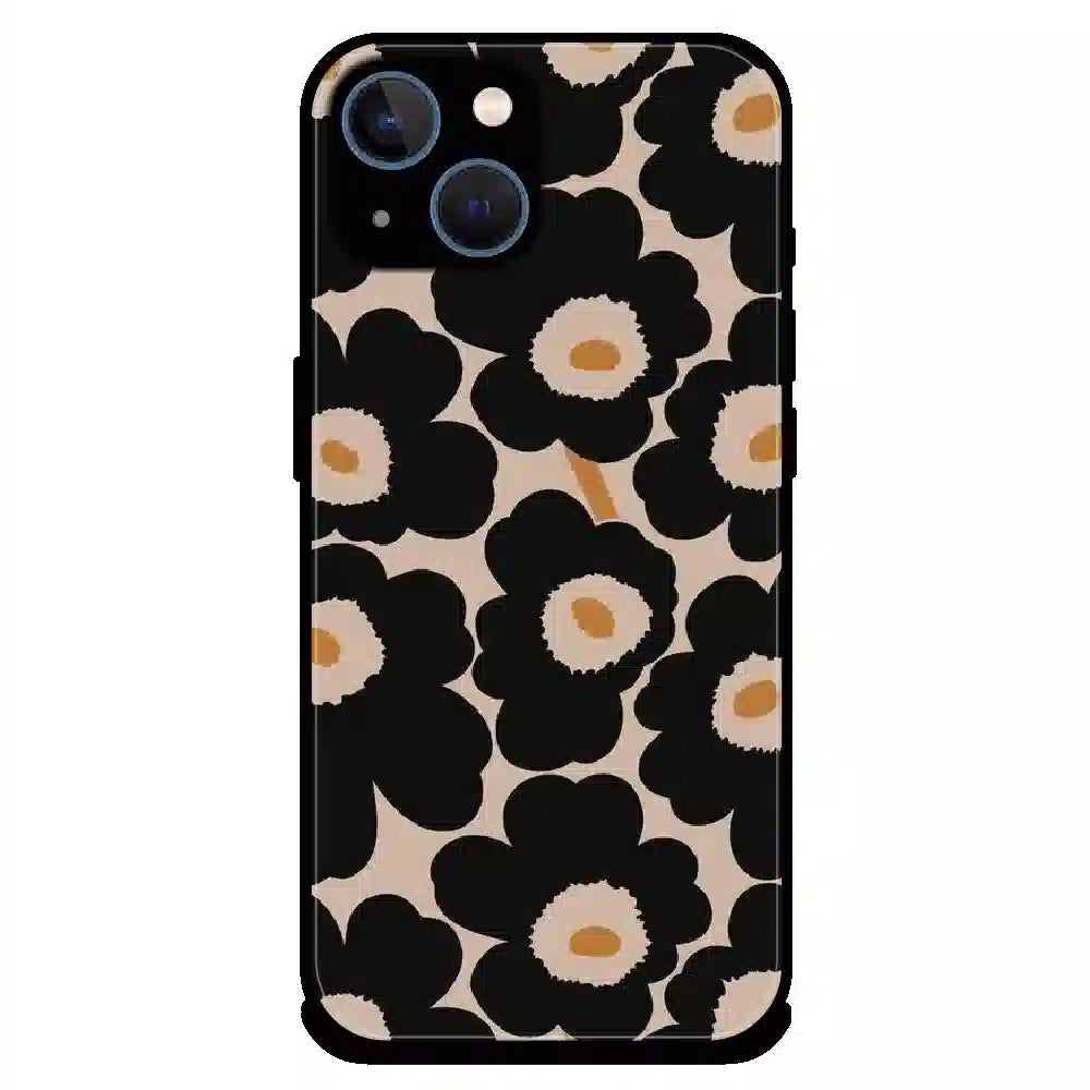 Bold Black Daisy Bloom - Glossy Metal Silicone Case For Apple iPhone 15