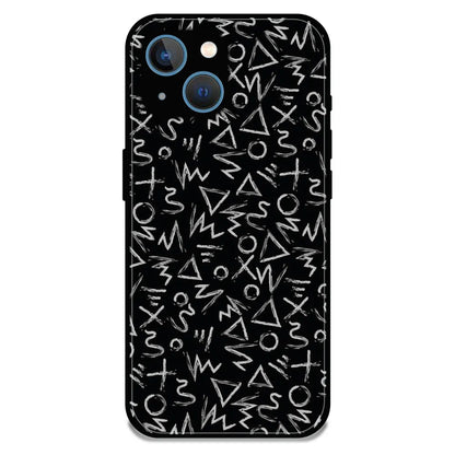 Geometric Black & White Pattern - Glossy Metal Silicone Case For Apple iPhone 15