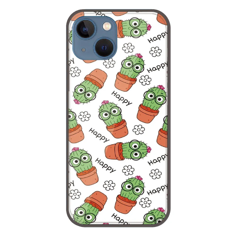 Cute Cactus Happy - Printed Silicone Case For Apple iPhone 15