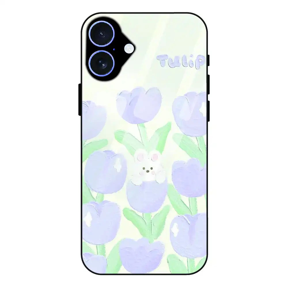Cute Bunny Tulip - Glass Case For Apple iPhone 16
