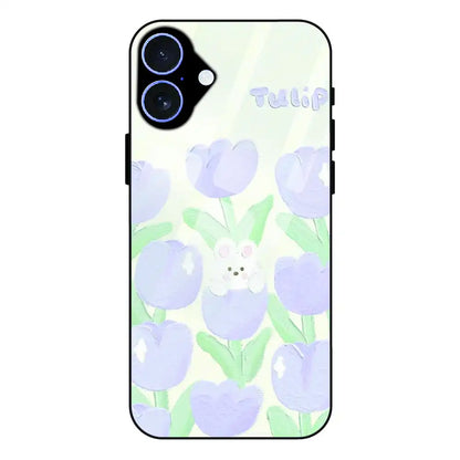 Cute Bunny Tulip - Glass Case For Apple iPhone 16