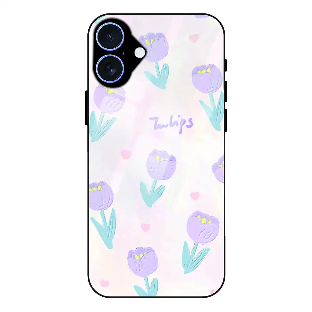 Pastel Tulip Floral - Glass Case For Apple iPhone 16