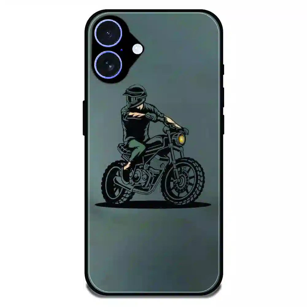 Vintage Biker Rider Art - Glossy Metal Silicone Case For Apple iPhone 16