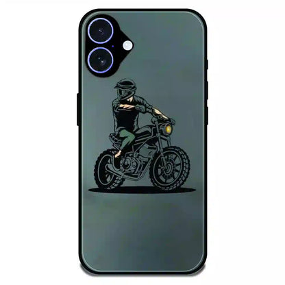 Vintage Biker Rider Art - Glossy Metal Silicone Case For Apple iPhone 16