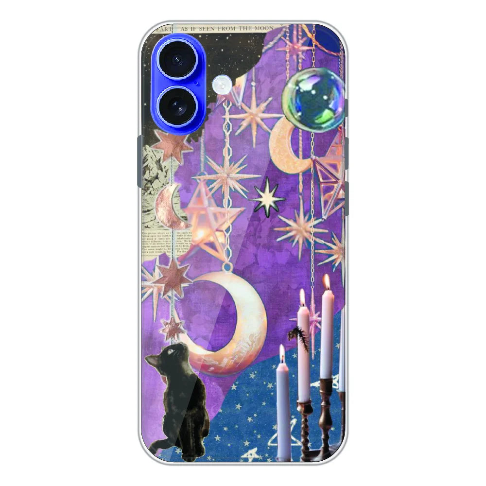 Celestial Moon Cat Art - Printed Silicone Case For Apple iPhone 16