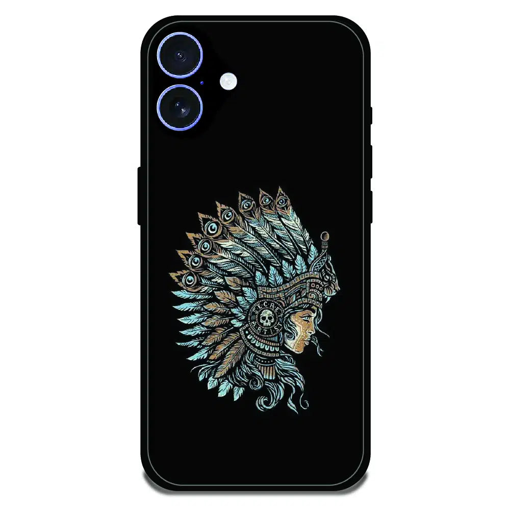 Tribal Warrior Feather Headdress - Glossy Metal Silicone Case For Apple iPhone 16