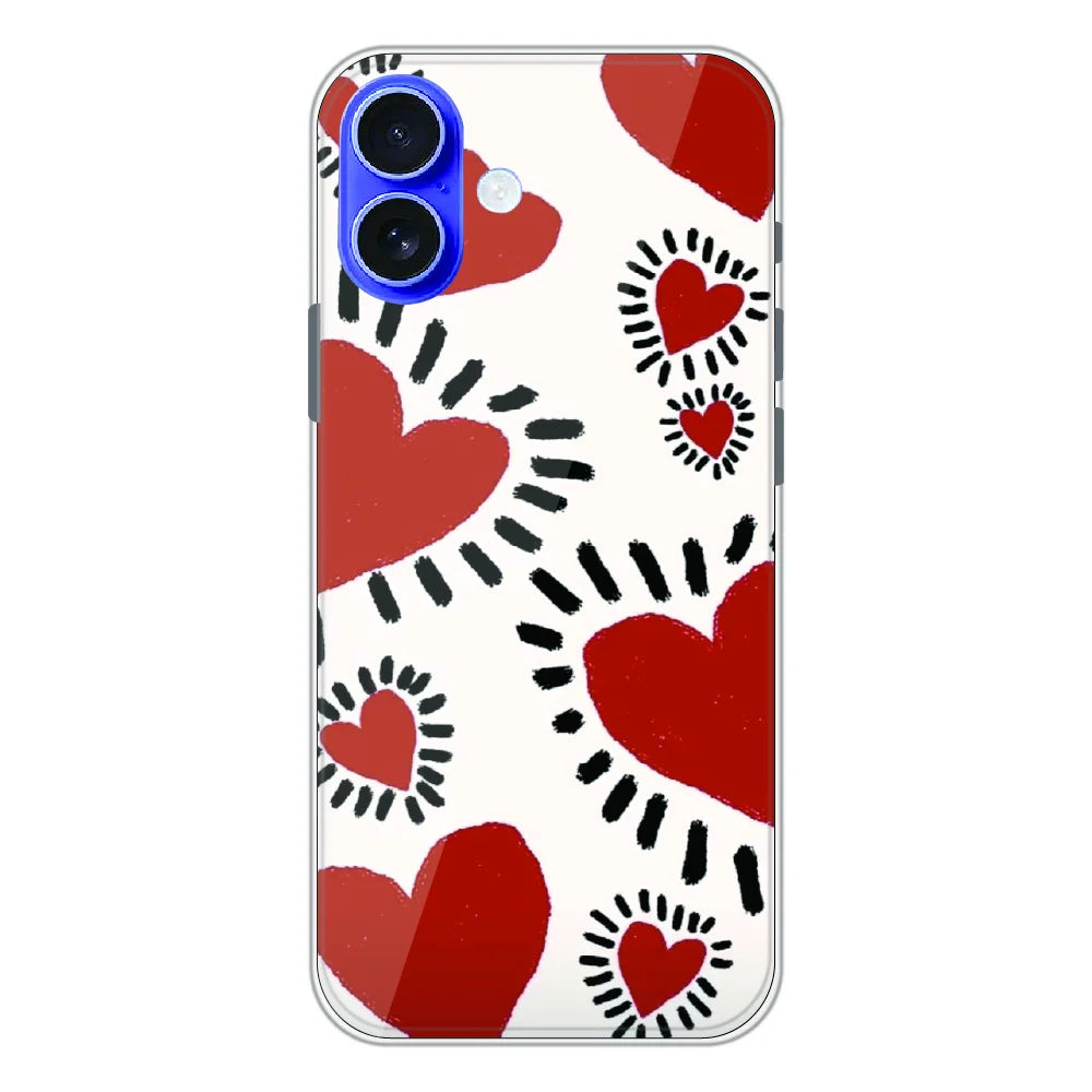 Red Heart Doodle Art - Printed Silicone Case For Apple iPhone 16