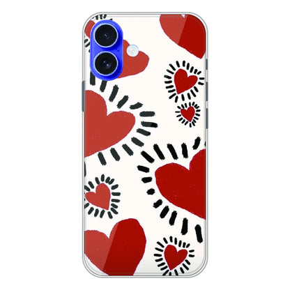 Red Heart Doodle Art - Printed Silicone Case For Apple iPhone 16
