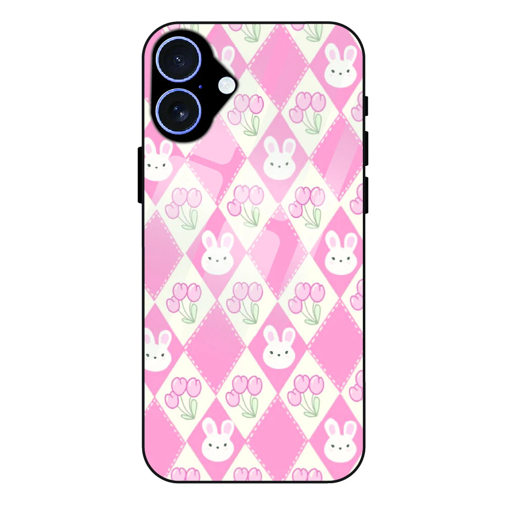 Pink Bunny Argyle - Glass Case For Apple iPhone 16