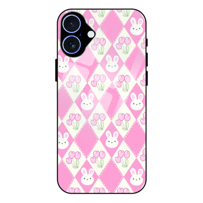 Pink Bunny Argyle - Glass Case For Apple iPhone 16