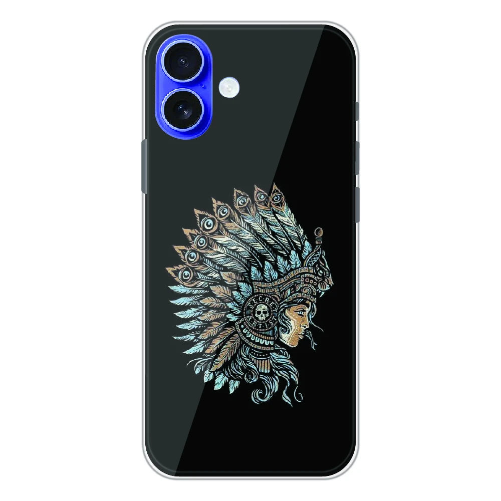 Tribal Warrior Feather Headdress - Printed Silicone Case For Apple iPhone 16