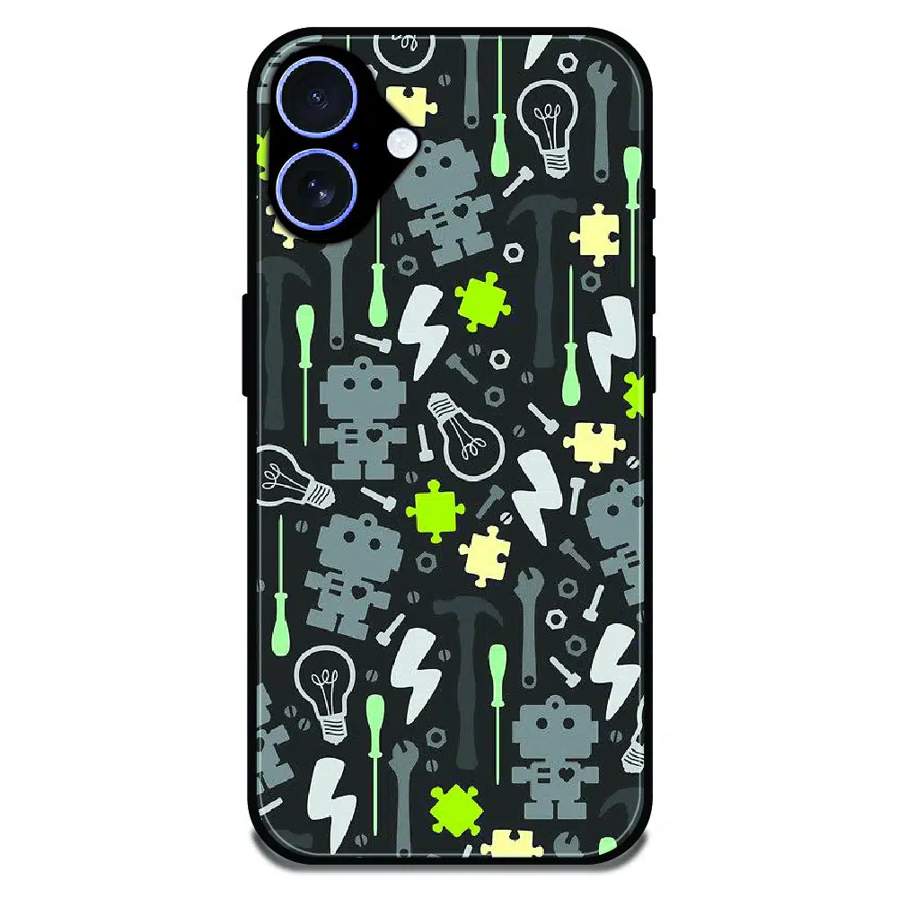 Robot Tools Pattern - Glossy Metal Silicone Case For Apple iPhone 16