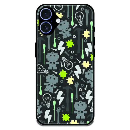 Robot Tools Pattern - Glossy Metal Silicone Case For Apple iPhone 16