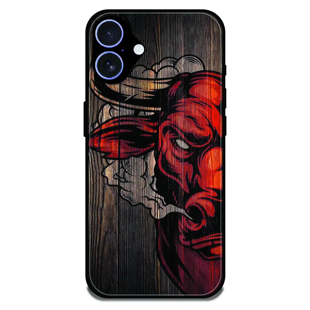 Abstract Red Mask Wood Art - Glossy Metal Silicone Case For Apple iPhone 16