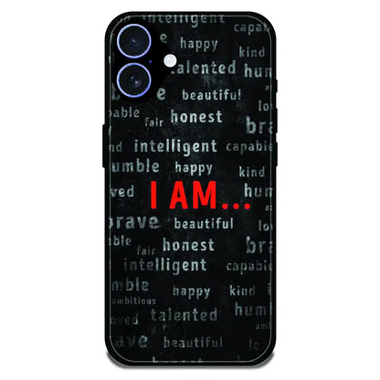 I Am Affirmation Quote - Glossy Metal Silicone Case For Apple iPhone 16
