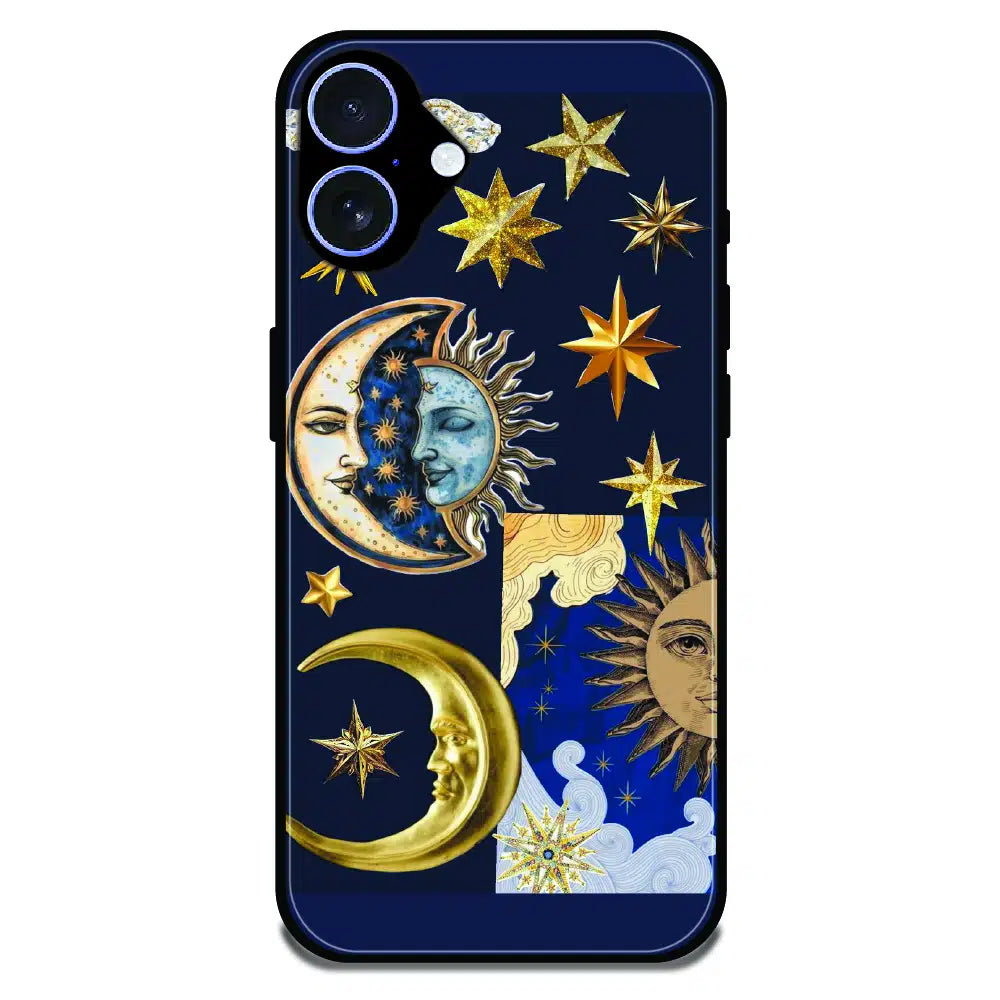 Celestial Sun Moon Collage - Glossy Metal Silicone Case For Apple iPhone 16