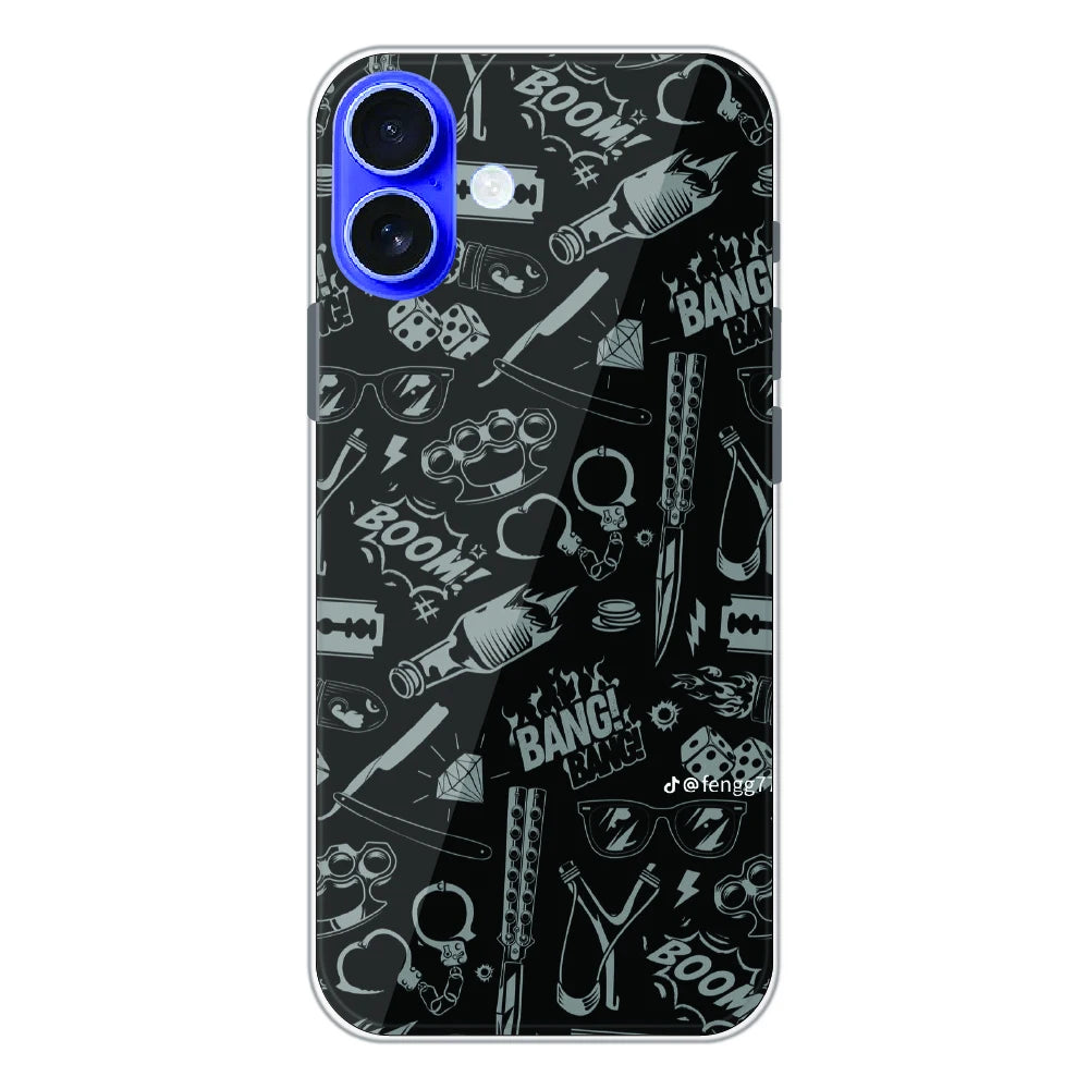 Black Graphic Street Art - Printed Silicone Case For Apple iPhone 16 Plus