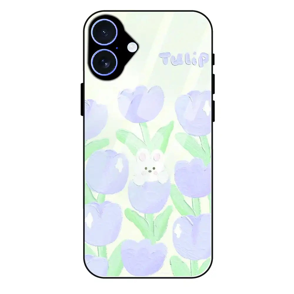 Cute Bunny Tulip - Glass Case For Apple iPhone 16 Plus
