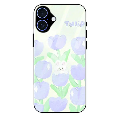 Cute Bunny Tulip - Glass Case For Apple iPhone 16 Plus