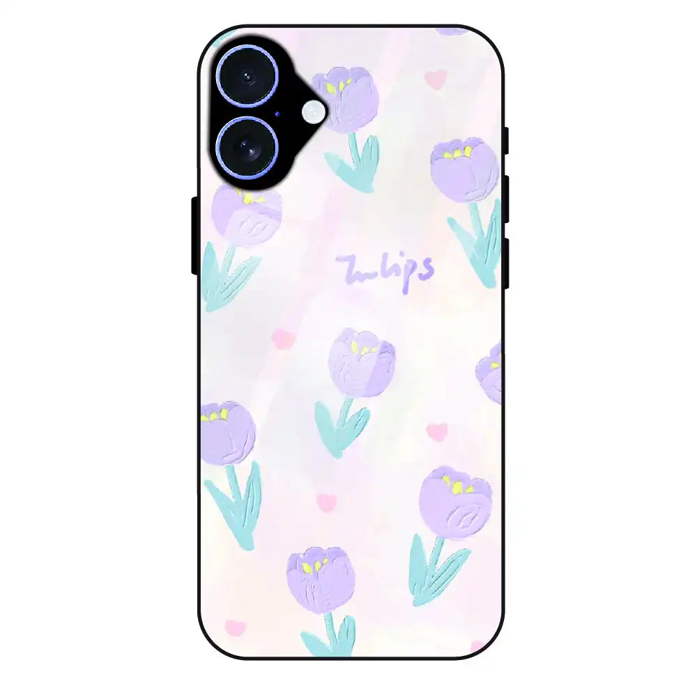 Pastel Tulip Floral - Glass Case For Apple iPhone 16 Plus