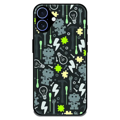Robot Tools Pattern - Glossy Metal Silicone Case For Apple iPhone 16 Plus