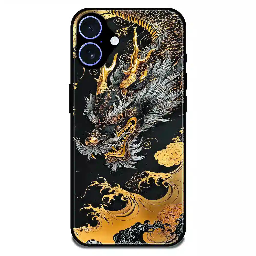 Golden Dragon Japanese Art - Glossy Metal Silicone Case For Apple 16 Plus
