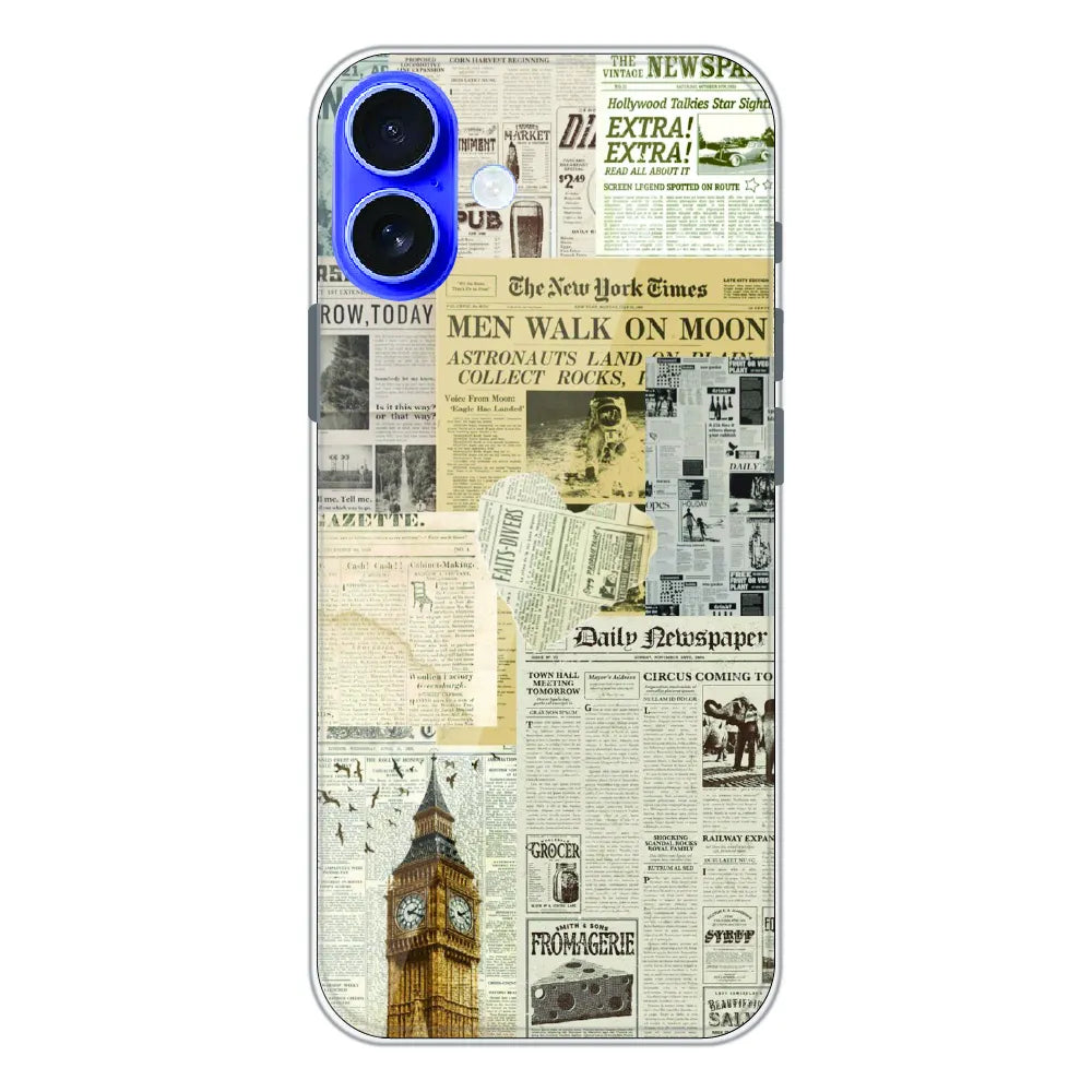 Vintage Newspaper Collage - Printed Silicone Case For Apple iPhone 16 Plus