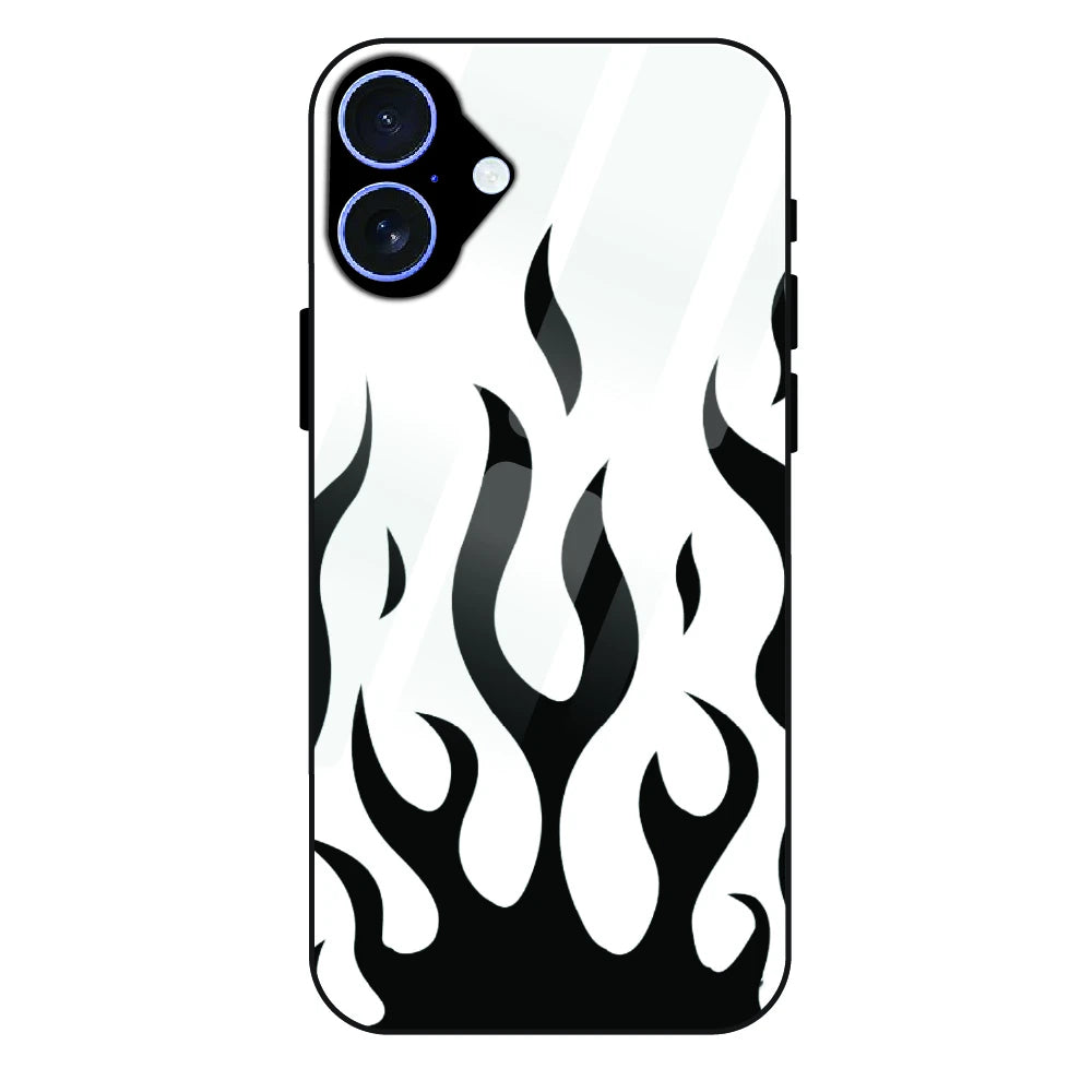 Monochrome Flame Art - Glass Case For Apple iPhone 16 Plus